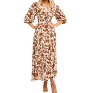 NICHOLAS Danielle Ivory Floral Print Crepe Cottagecore Maxi Dress - Size 8 EUC